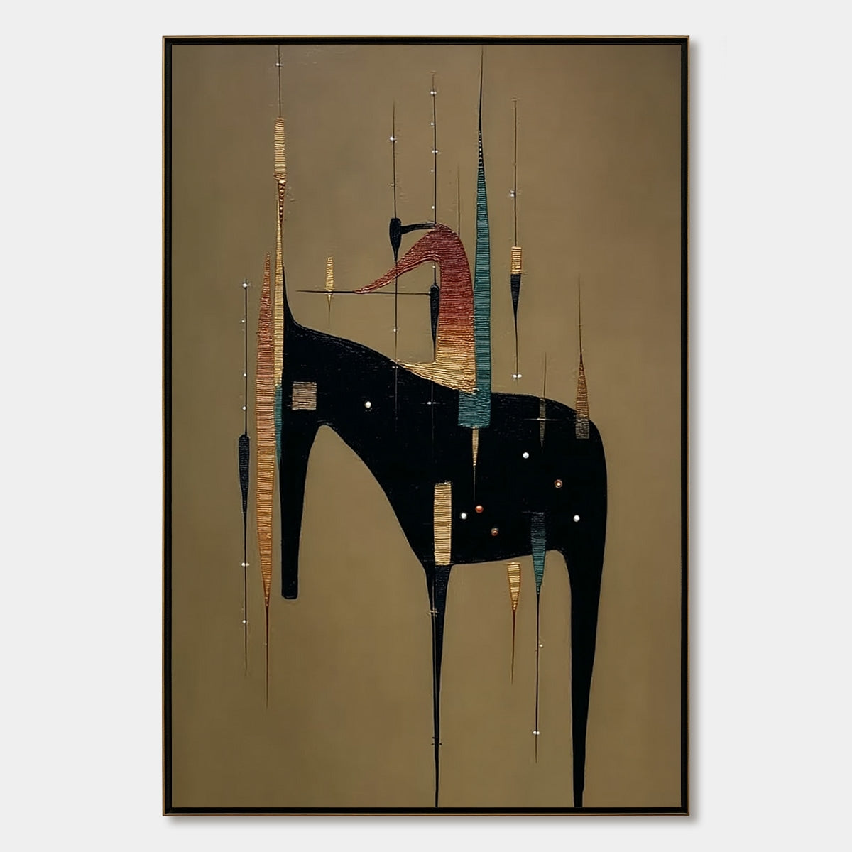 URBAN SENTINEL: Vertical Minimalist Abstract Painting with Textured Cityscape Elements