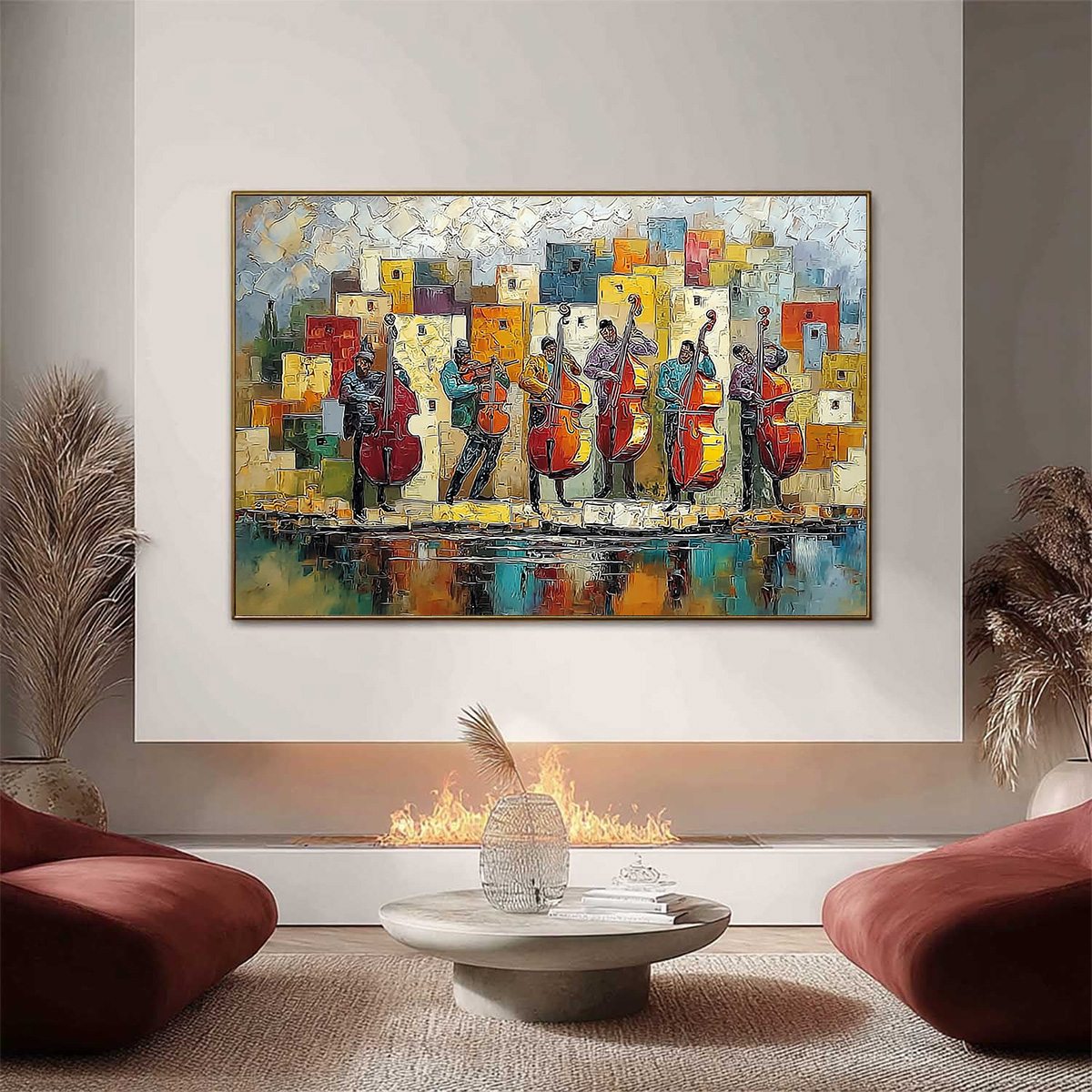 URBAN SERENADE: Colorful Textured Impasto Painting of Musicians