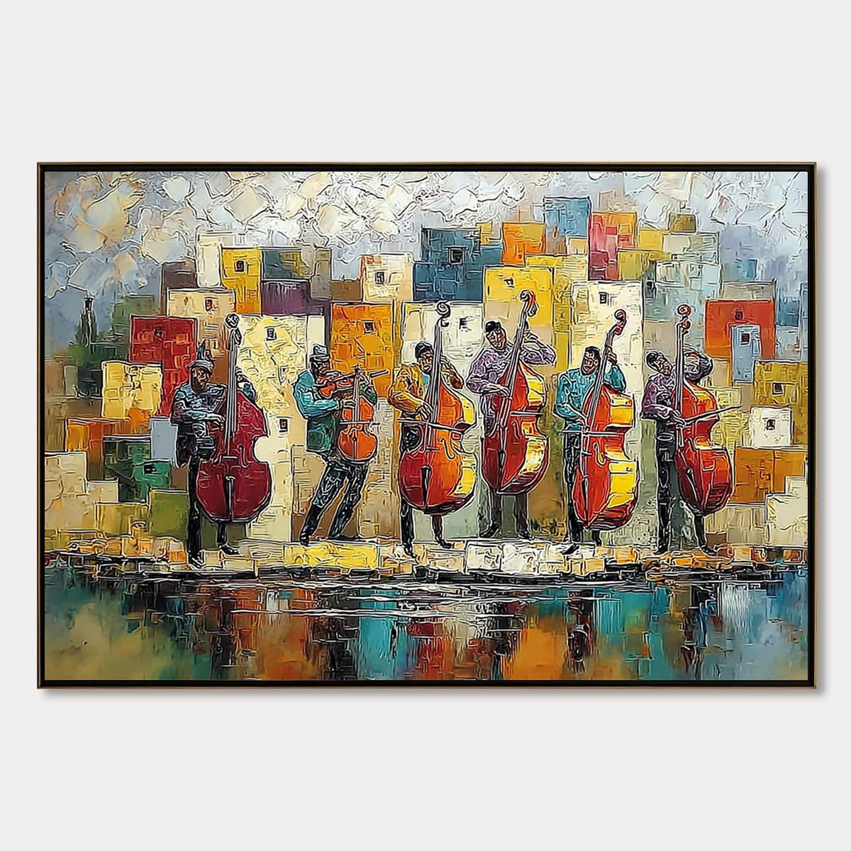 URBAN SERENADE: Colorful Textured Impasto Painting of Musicians