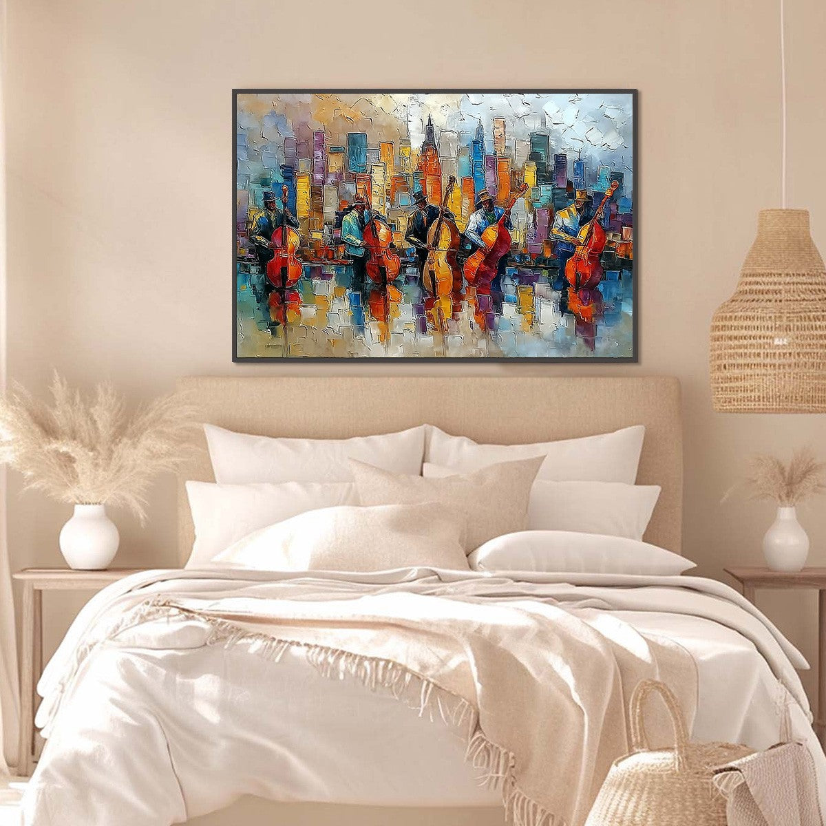 URBAN SERENADE: Textured Palette Knife Cityscape Jazz Painting