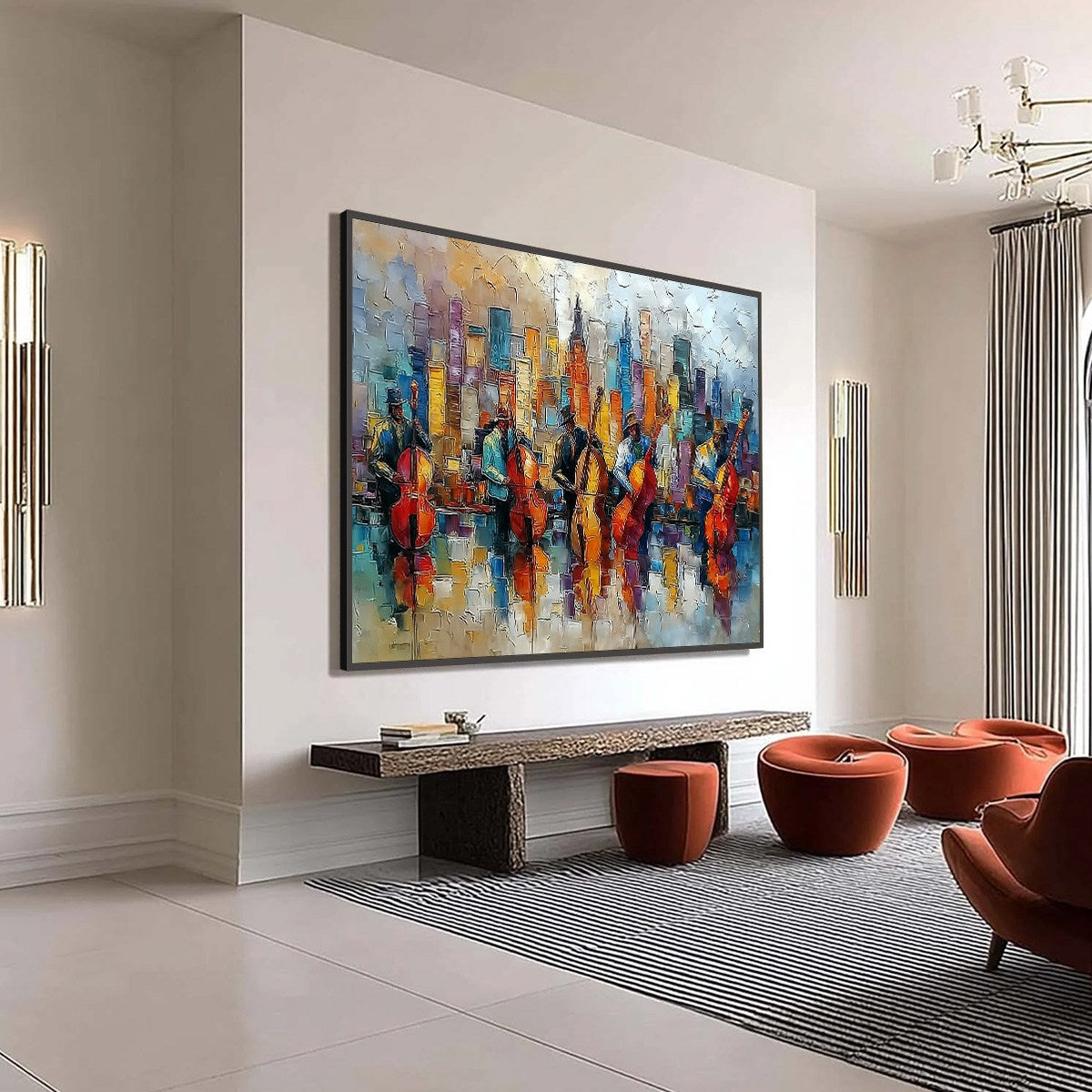 URBAN SERENADE: Textured Palette Knife Cityscape Jazz Painting