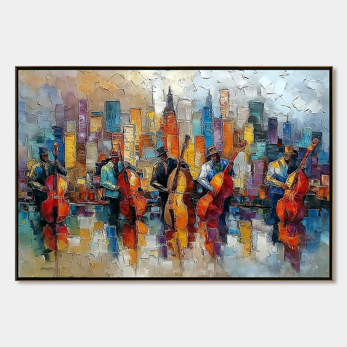URBAN SERENADE: Textured Palette Knife Cityscape Jazz Painting
