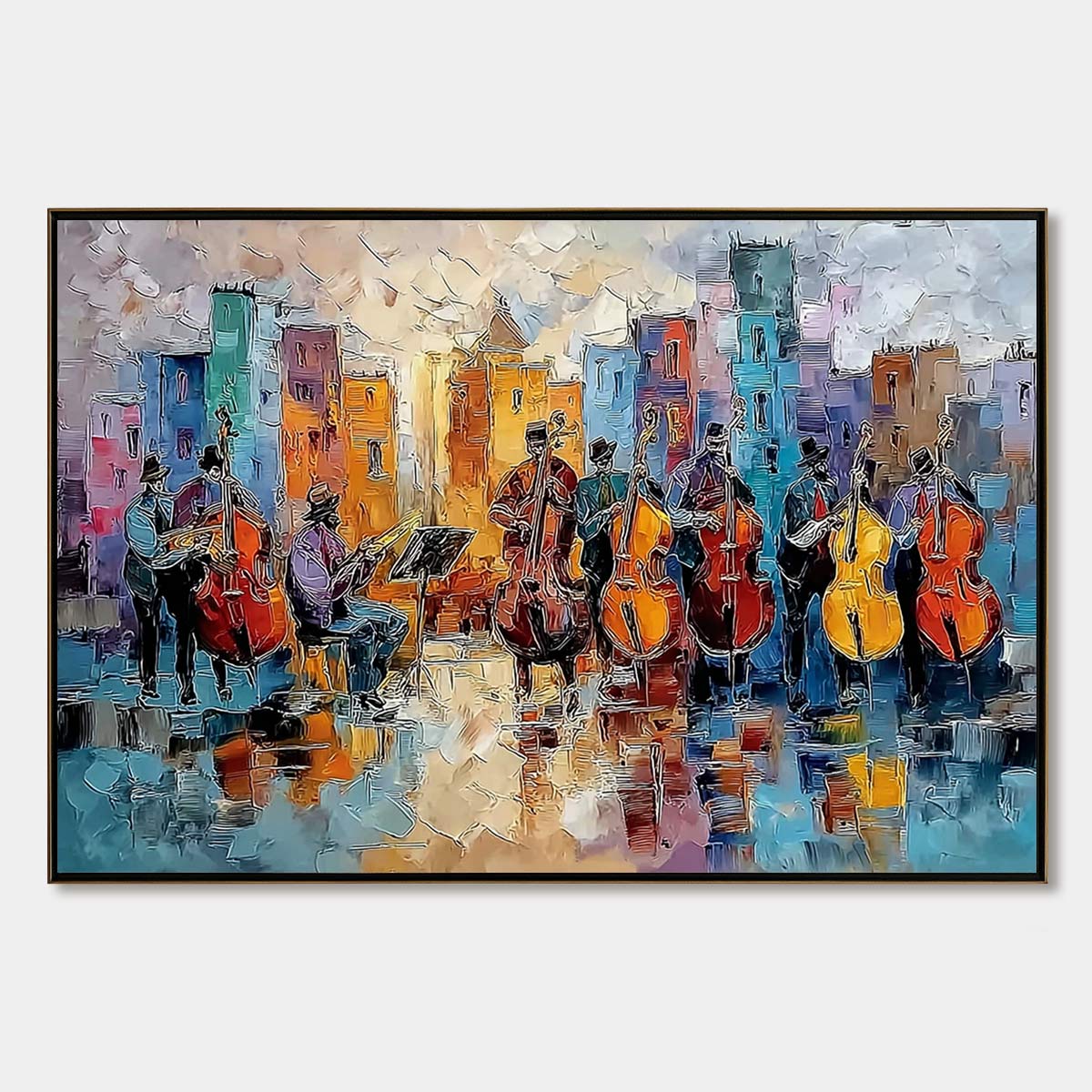 URBAN SERENADE: Textured Palette Knife Painting of City Musicians