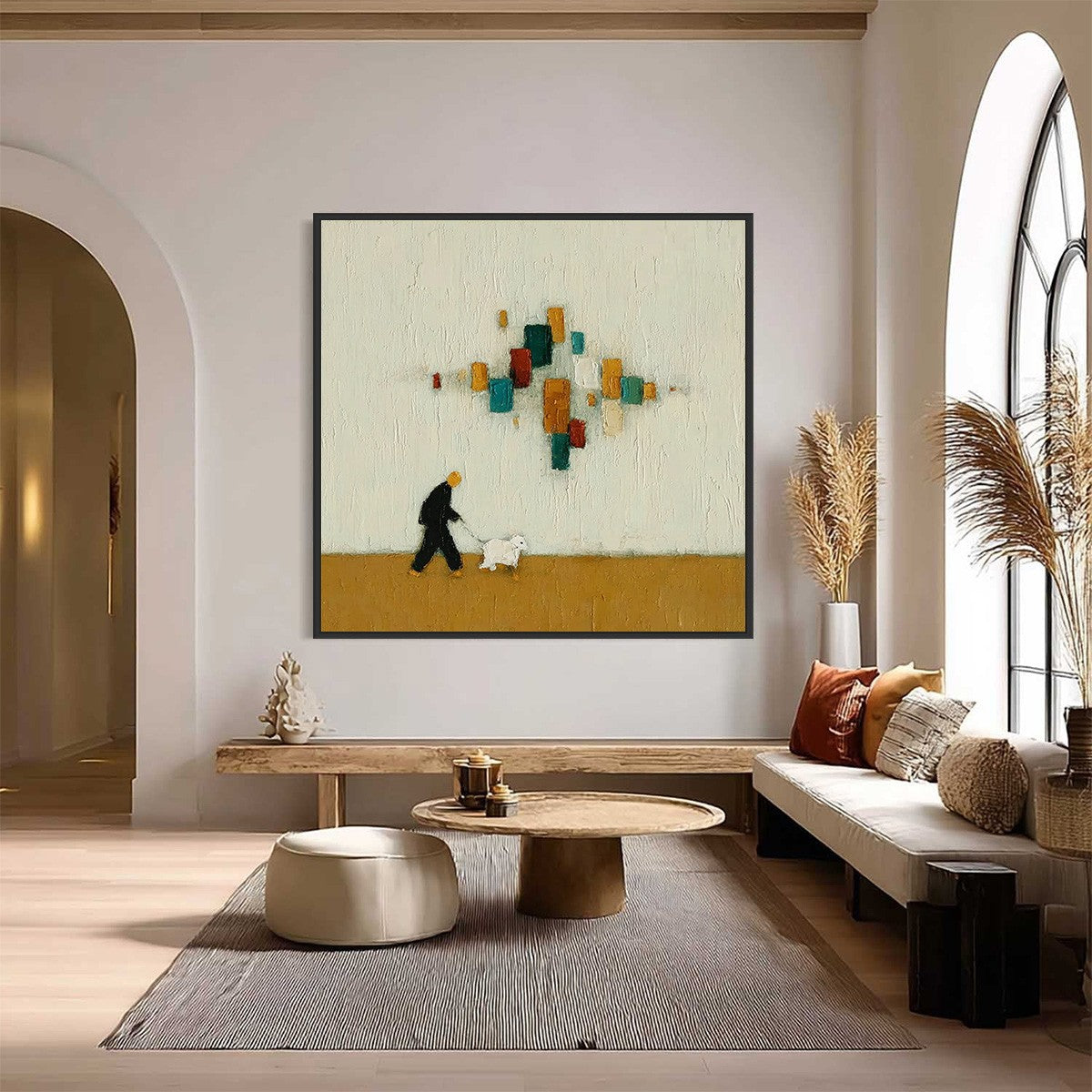 URBAN STROLL: Textured Figurative Abstract Painting of a Walk with a Companion