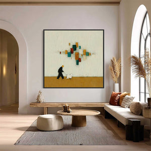 URBAN STROLL: Textured Figurative Abstract Painting of a Walk with a Companion