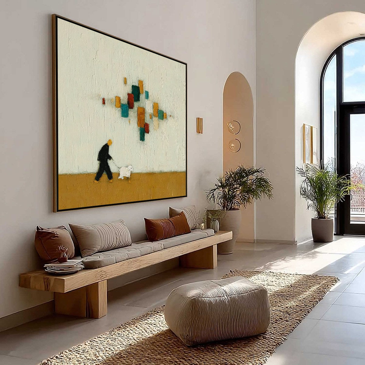 URBAN STROLL: Textured Figurative Abstract Painting of a Walk with a Companion
