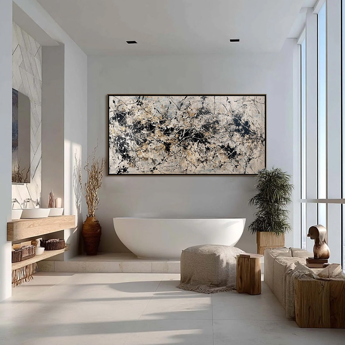 URBAN SYMPHONY: Large Black and White Abstract Textured Painting