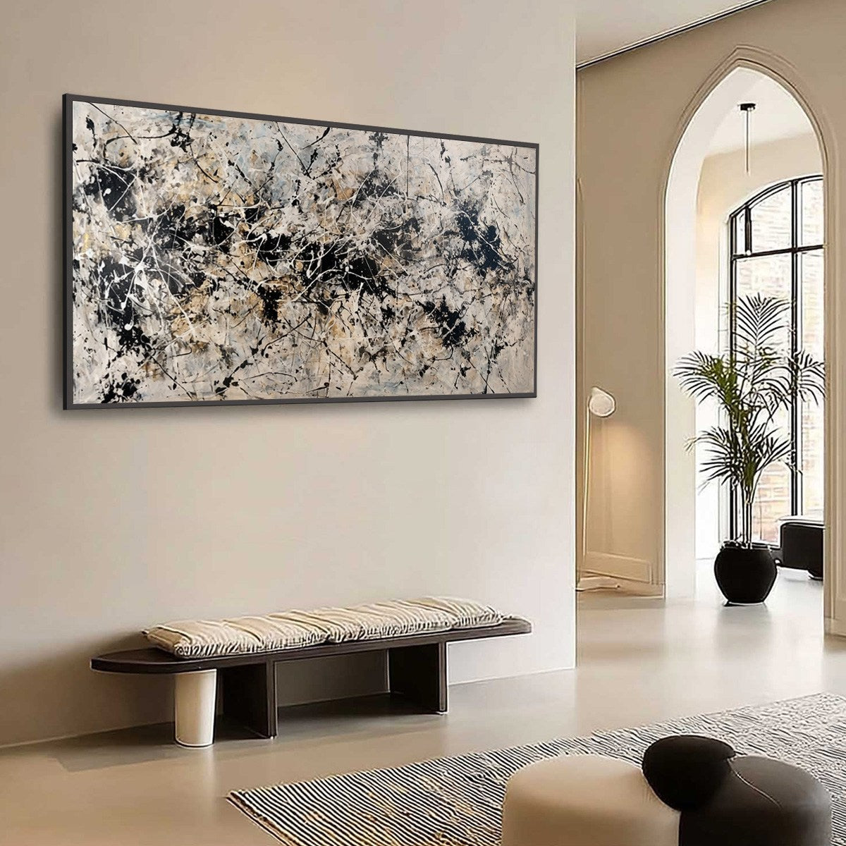 URBAN SYMPHONY: Large Black and White Abstract Textured Painting