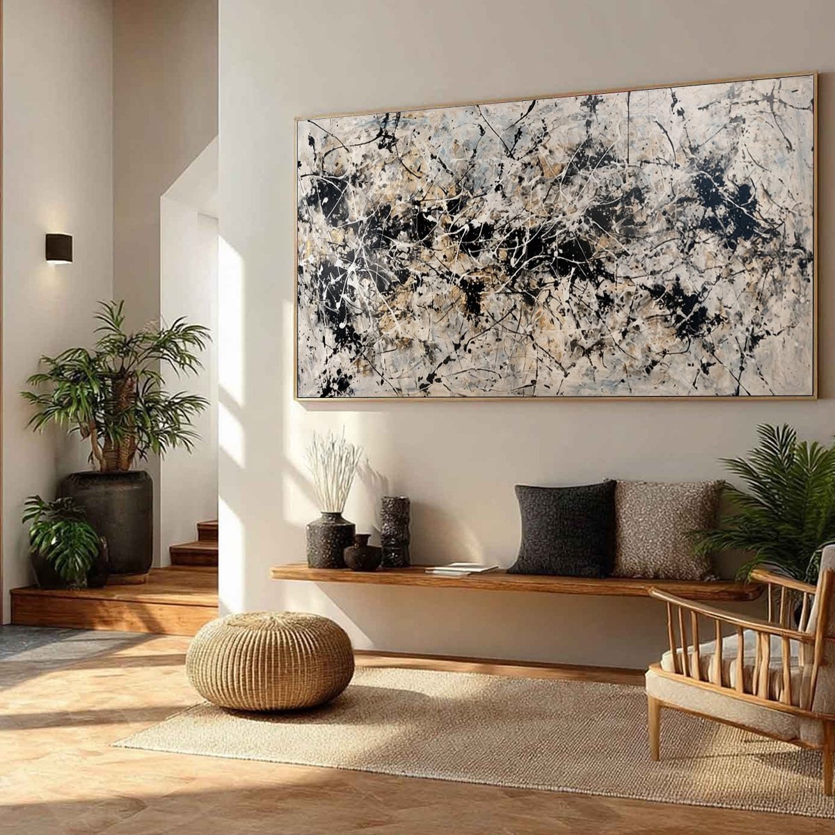 URBAN SYMPHONY: Large Black and White Abstract Textured Painting