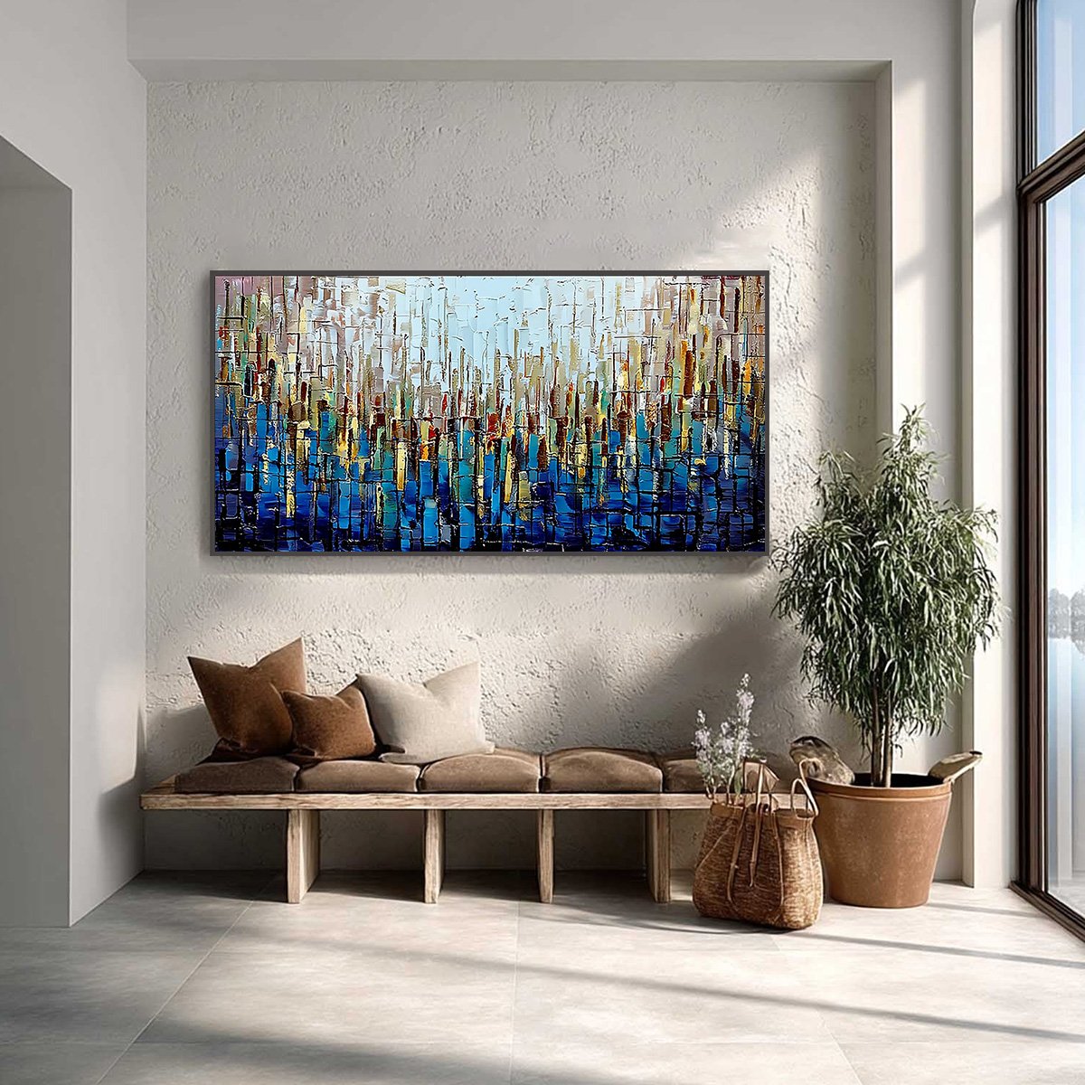 URBAN TWILIGHT: Heavily Textured Abstract Cityscape Oil Painting