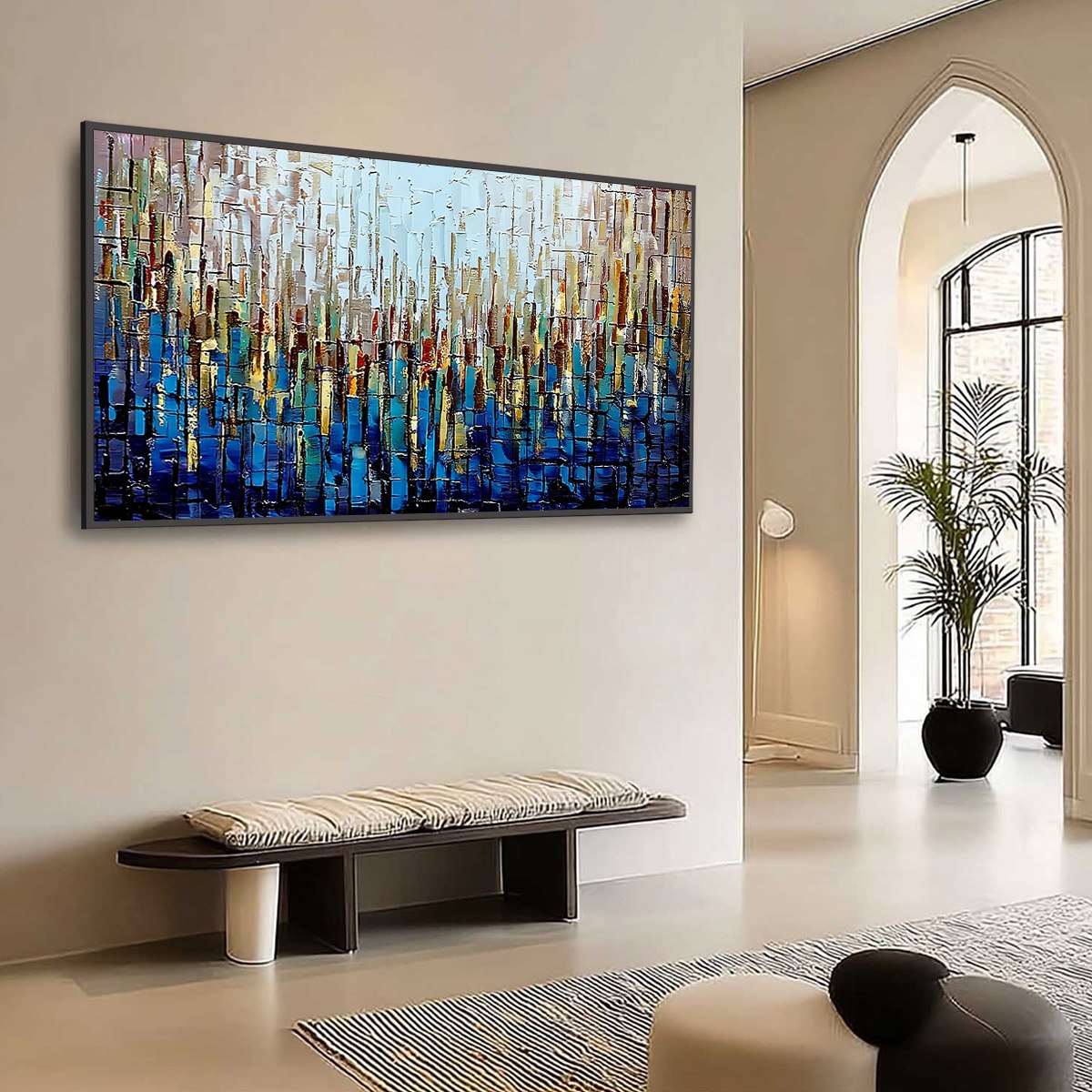 URBAN TWILIGHT: Heavily Textured Abstract Cityscape Oil Painting