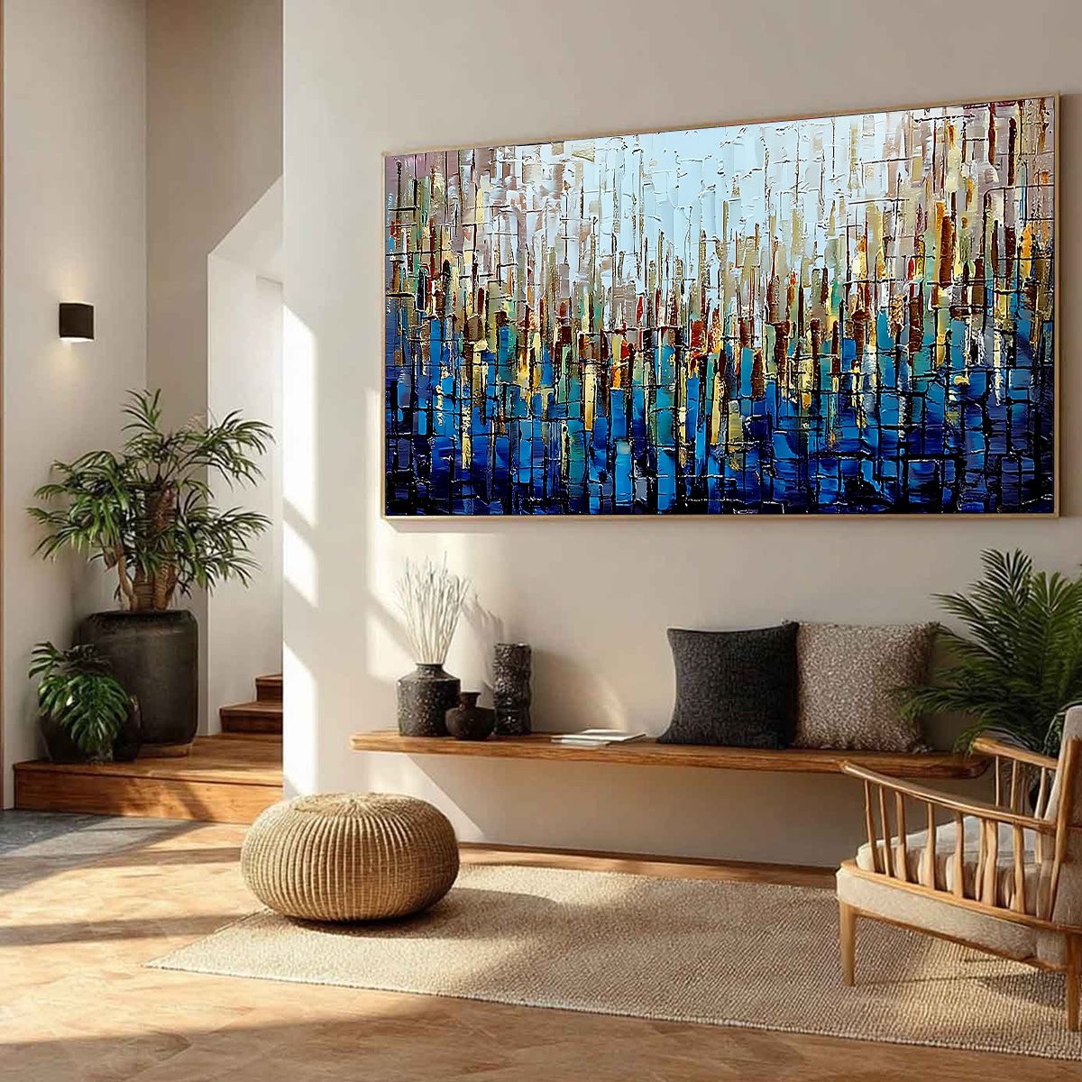 URBAN TWILIGHT: Heavily Textured Abstract Cityscape Oil Painting