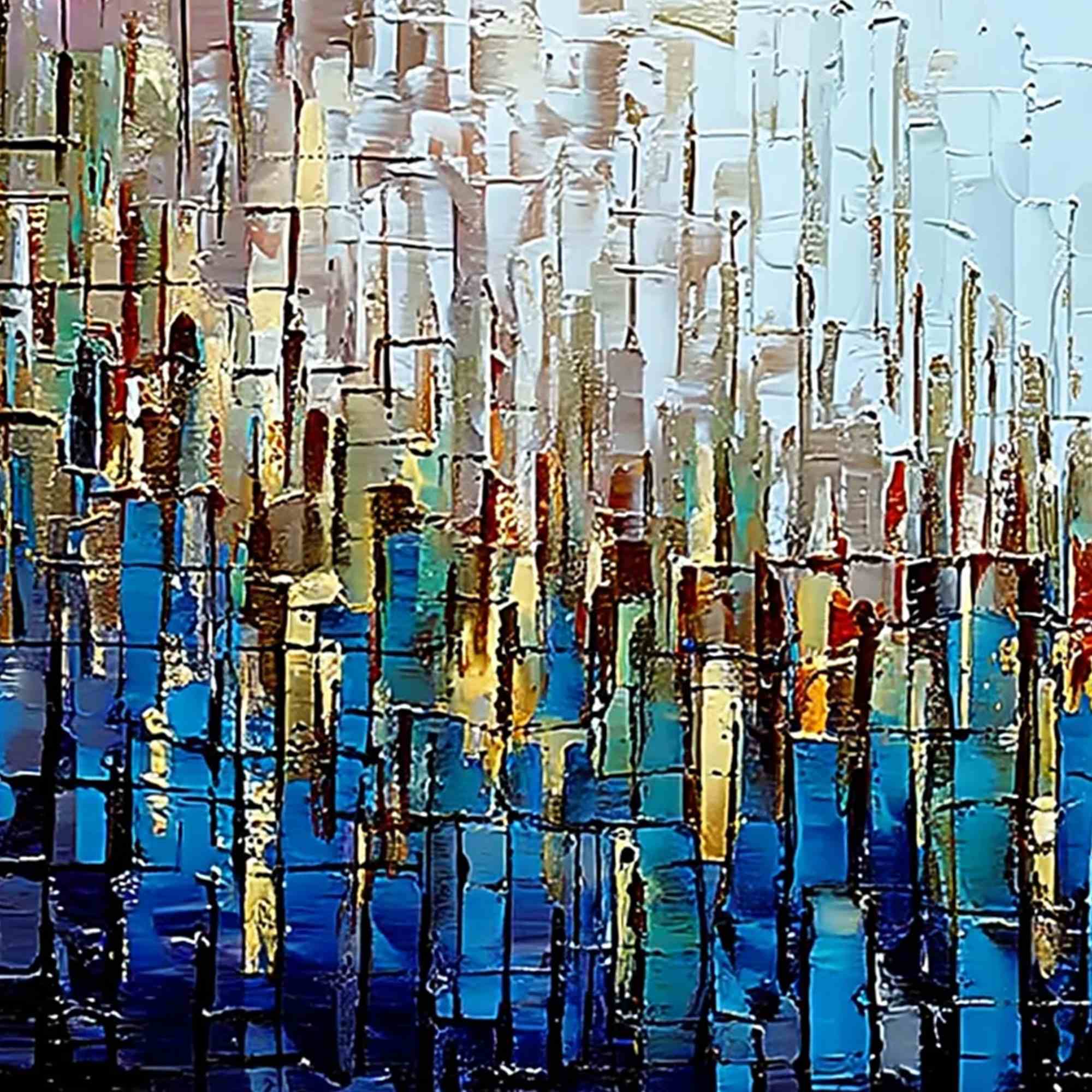 URBAN TWILIGHT: Heavily Textured Abstract Cityscape Oil Painting