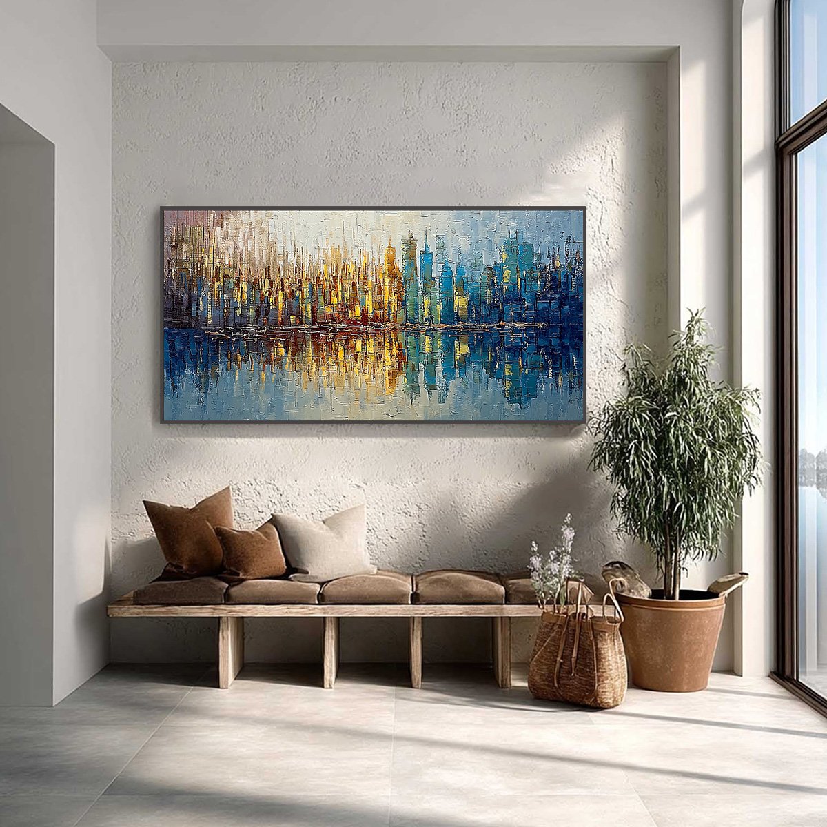 URBAN TWILIGHT: Textured Palette Knife Abstract Cityscape Painting