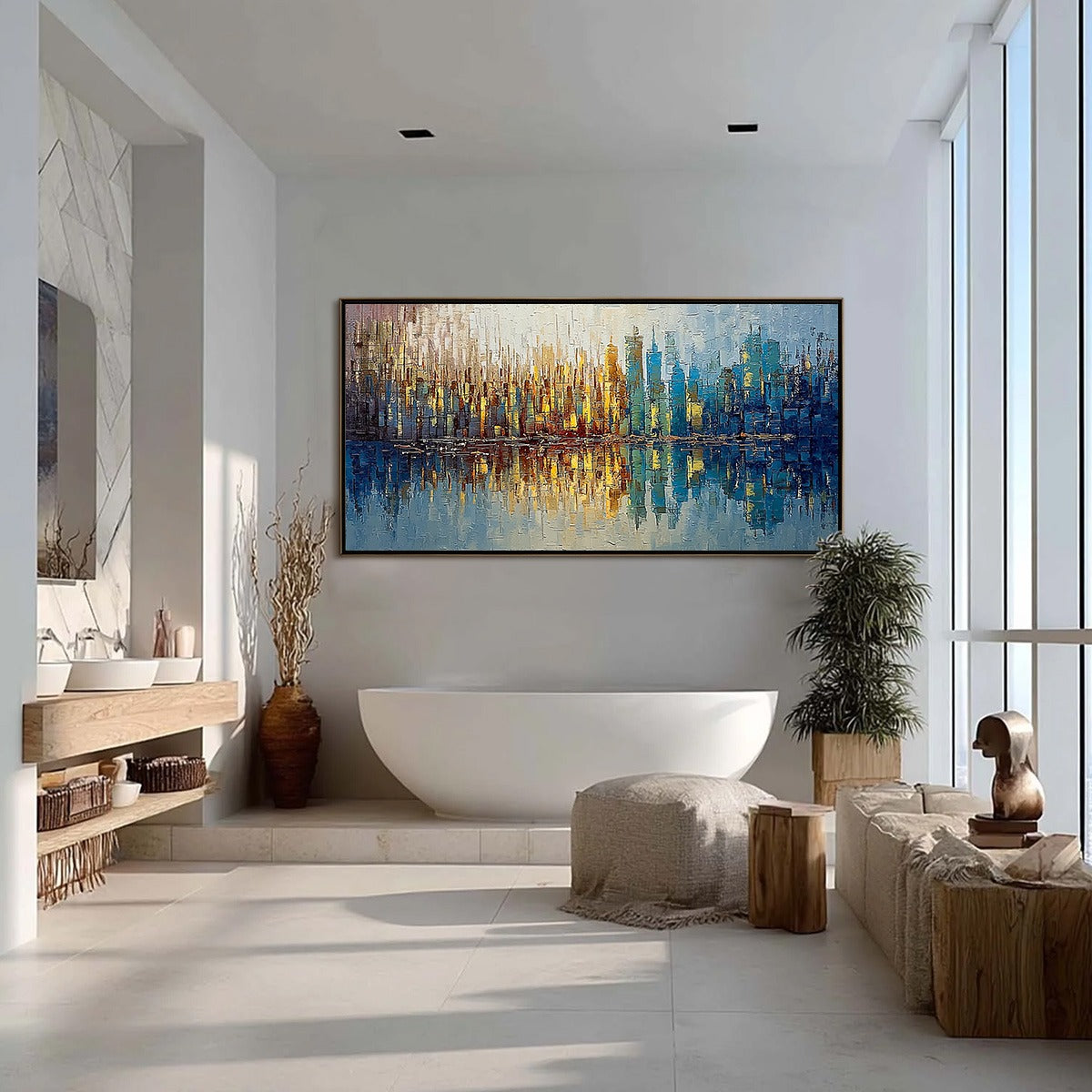 URBAN TWILIGHT: Textured Palette Knife Abstract Cityscape Painting