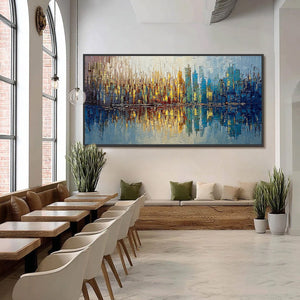 URBAN TWILIGHT: Textured Palette Knife Abstract Cityscape Painting