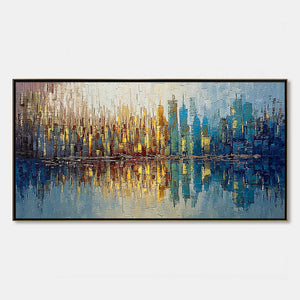 URBAN TWILIGHT: Textured Palette Knife Abstract Cityscape Painting