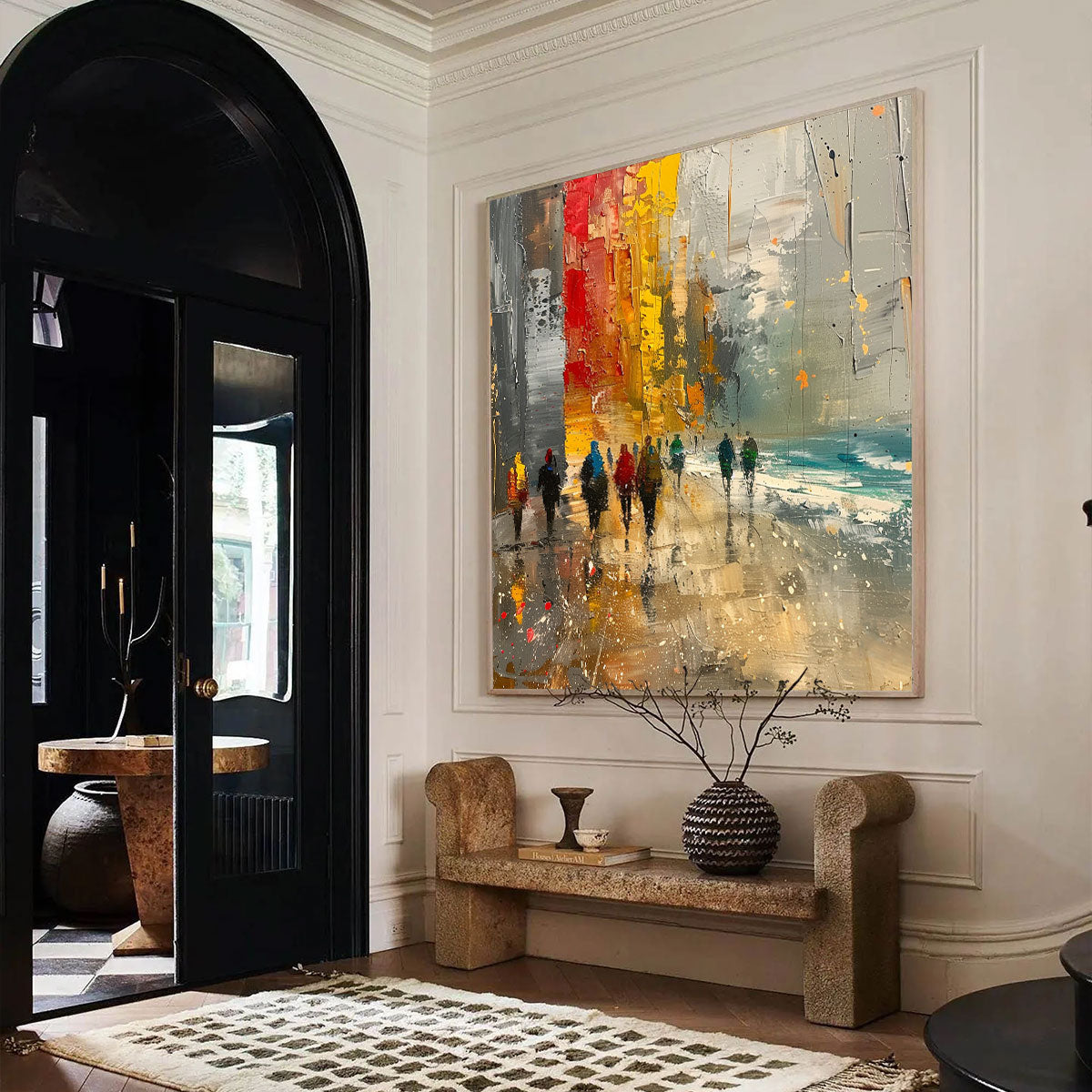 URBAN VIBRANCE: Textured Abstract Cityscape Oil Painting