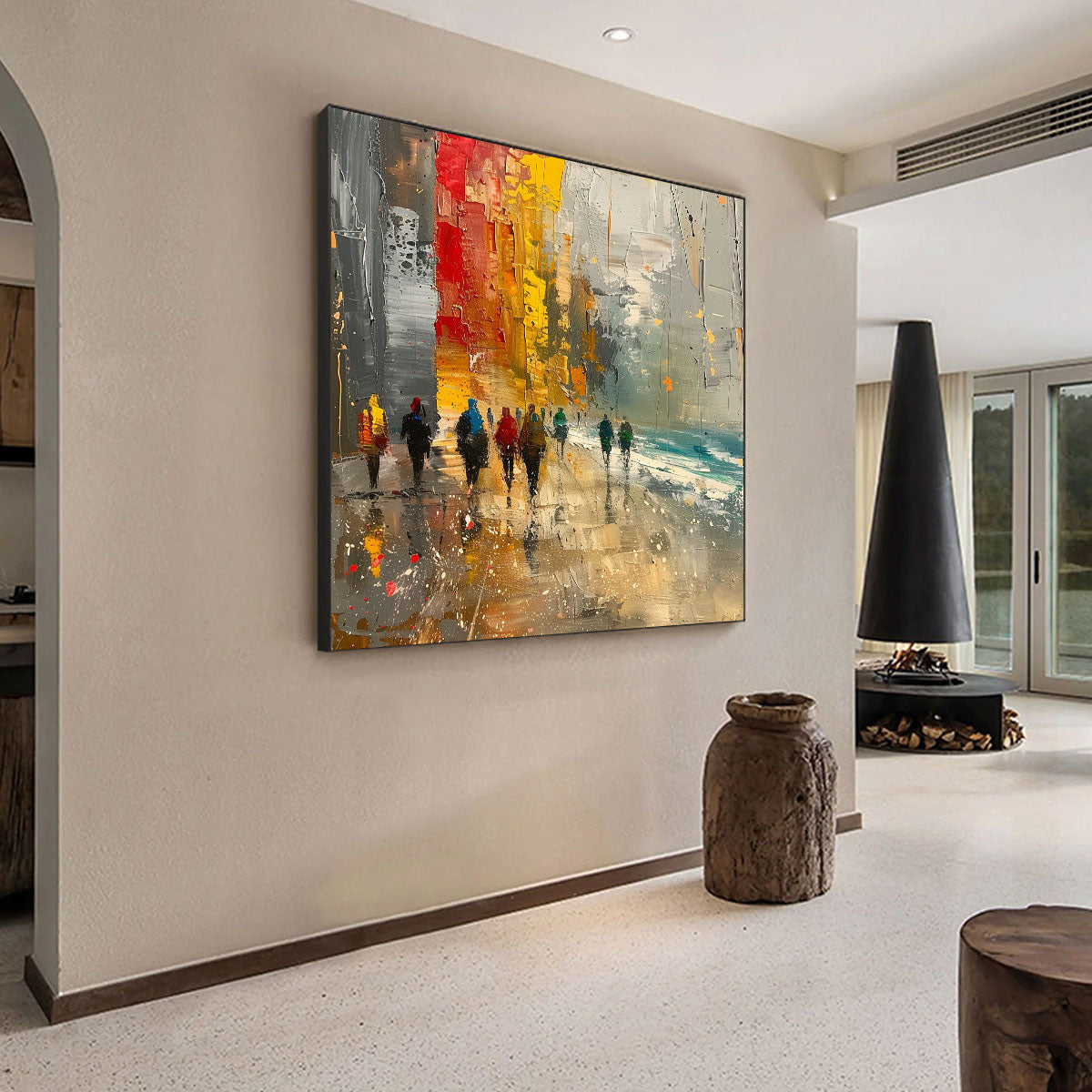 URBAN VIBRANCE: Textured Abstract Cityscape Oil Painting