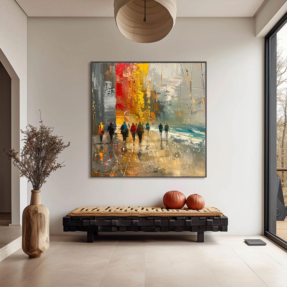 URBAN VIBRANCE: Textured Abstract Cityscape Oil Painting