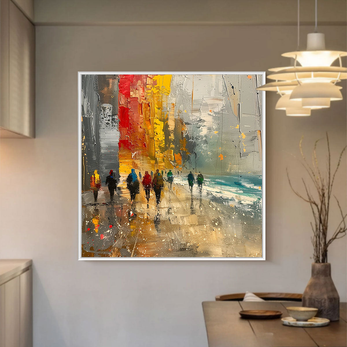 URBAN VIBRANCE: Textured Abstract Cityscape Oil Painting