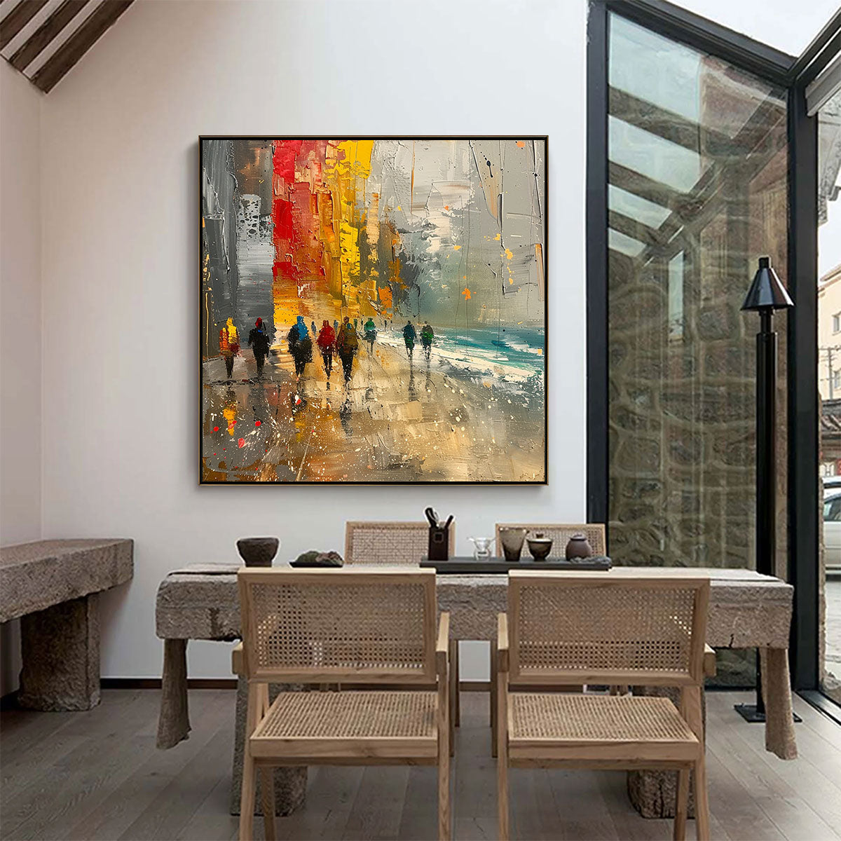 URBAN VIBRANCE: Textured Abstract Cityscape Oil Painting