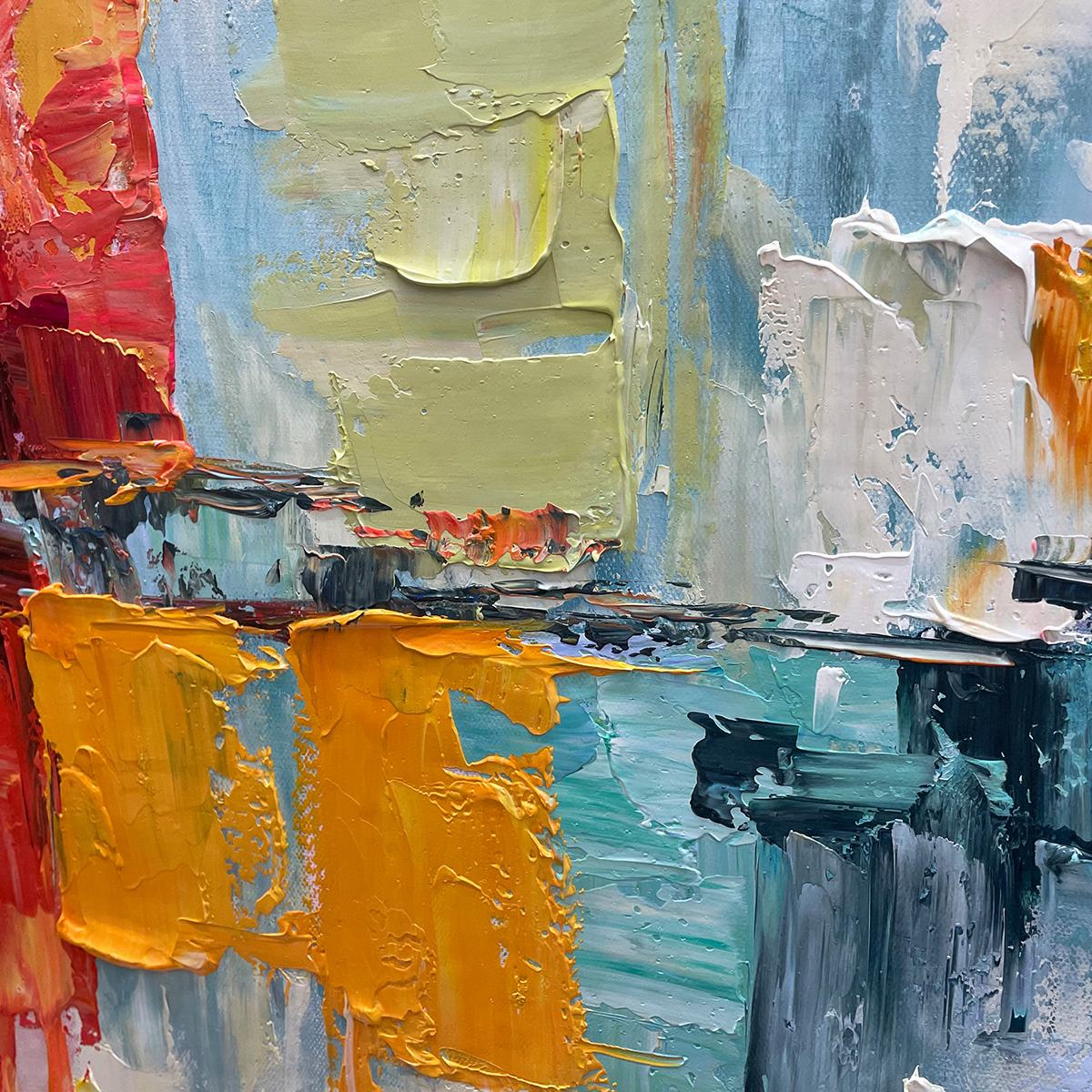 Urban Reflections: Abstract Cityscape Impasto Oil Painting Canvas