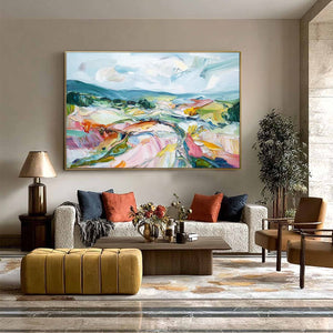 VALLEY IN BLOOM: Textured Palette Knife Abstract Landscape Painting