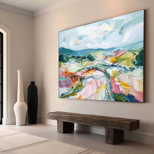 VALLEY IN BLOOM: Textured Palette Knife Abstract Landscape Painting