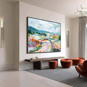 VALLEY IN BLOOM: Textured Palette Knife Abstract Landscape Painting