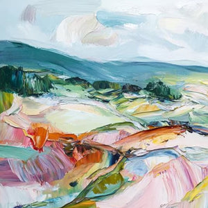VALLEY IN BLOOM: Textured Palette Knife Abstract Landscape Painting