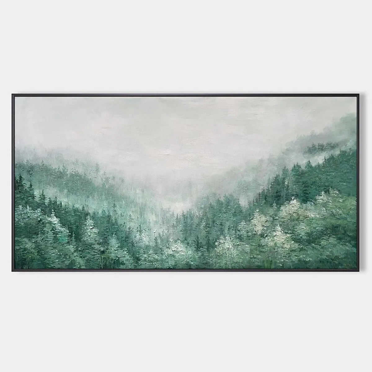 Panoramic Evergreen Forest Landscape Oil Painting