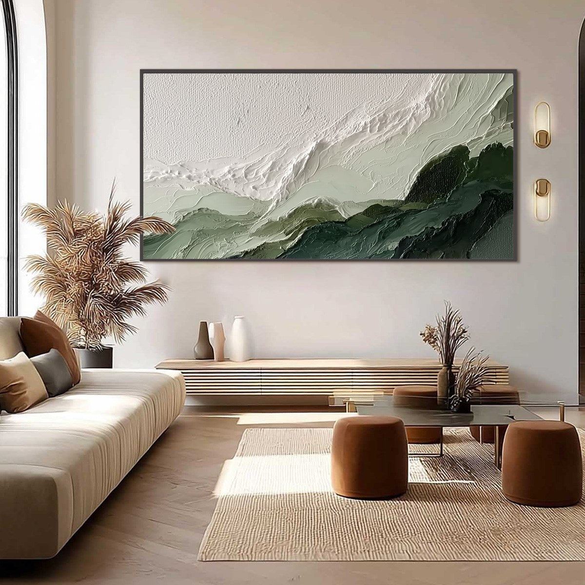 VERDANT ASCENT: Textured Wabi Sabi Mountain Landscape Painting