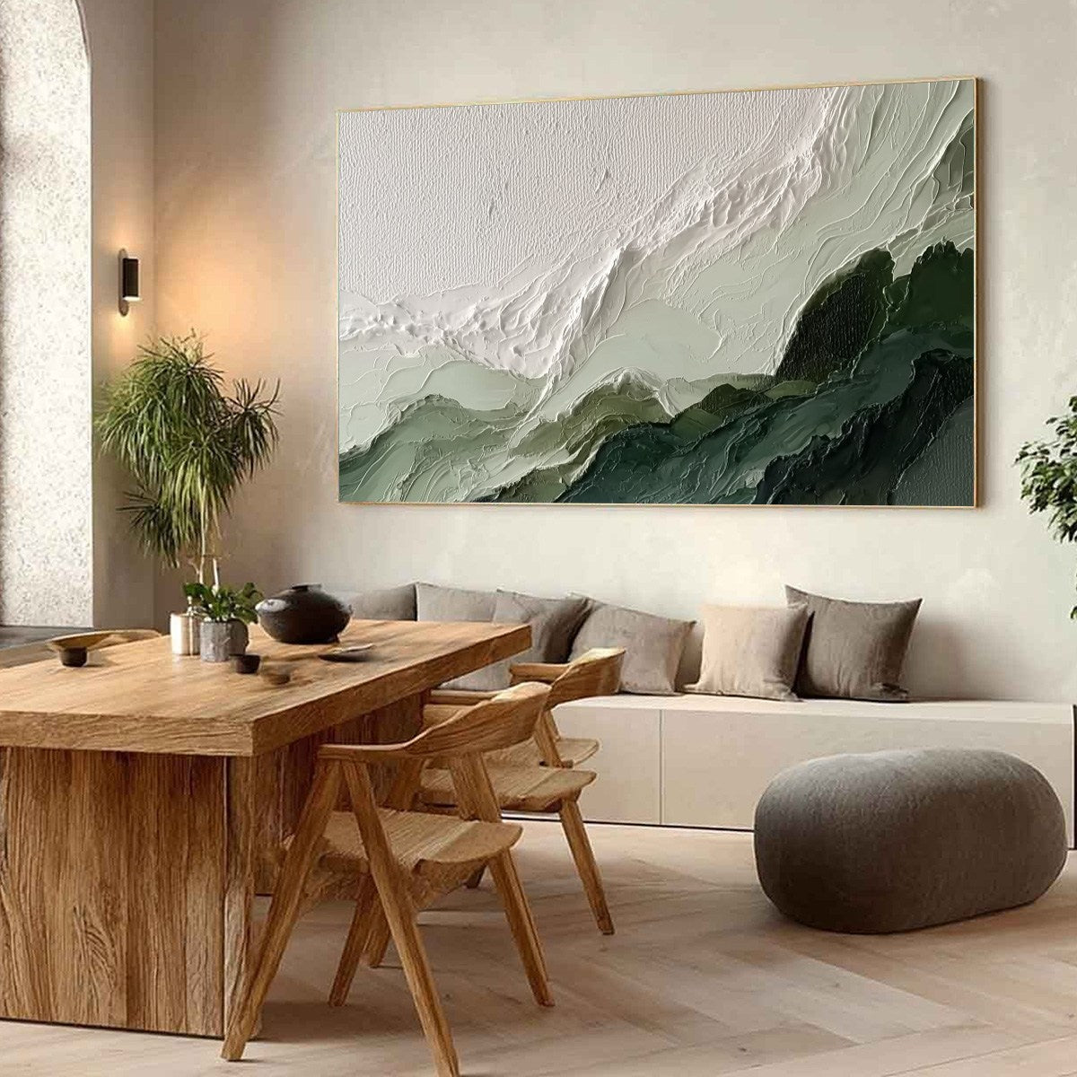 VERDANT ASCENT: Textured Wabi Sabi Mountain Landscape Painting