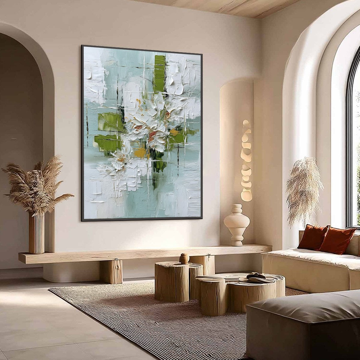 VERDANT BLOOM: Heavily Textured Abstract Floral Impasto Painting
