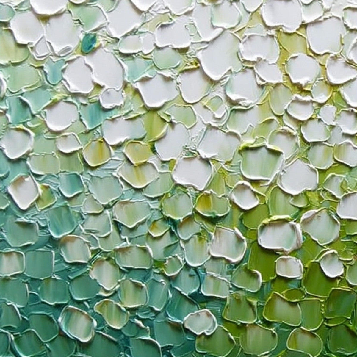 VERDANT BLOOM abstract impasto painting with green and white textured oil paint