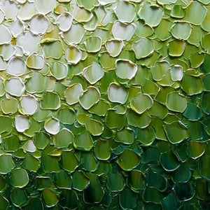 VERDANT BLOOM abstract impasto oil painting, green white textured wall art