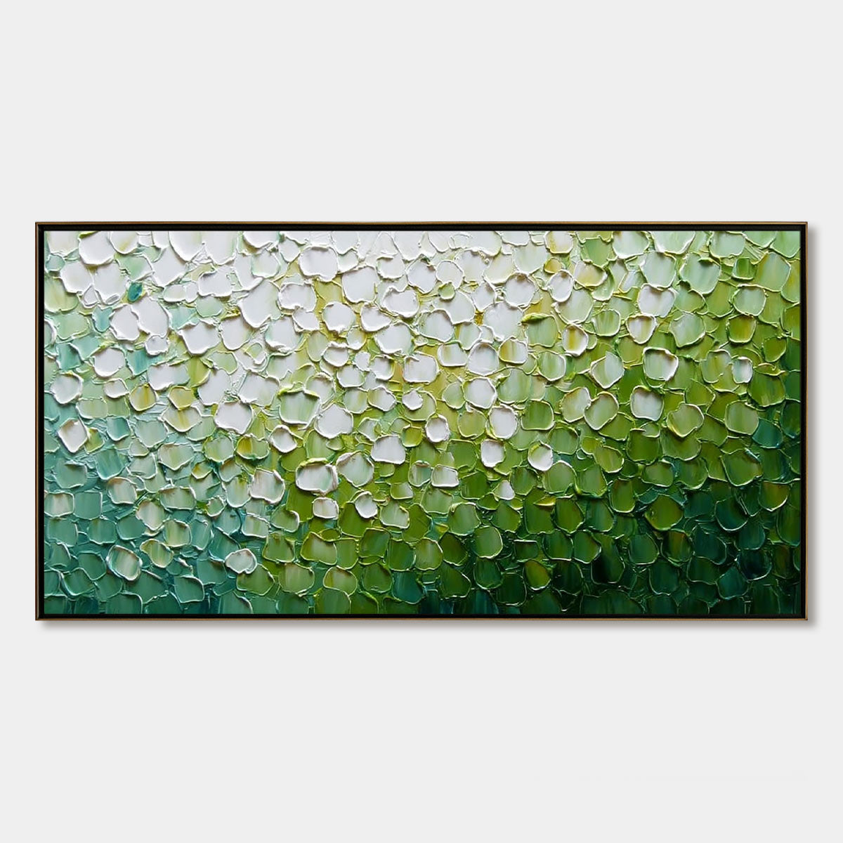 VERDANT BLOOM: Large Green And White Abstract Impasto Painting