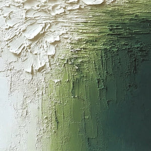 VERDANT BLOOM: Textured Green and White Wabi Sabi Abstract Painting