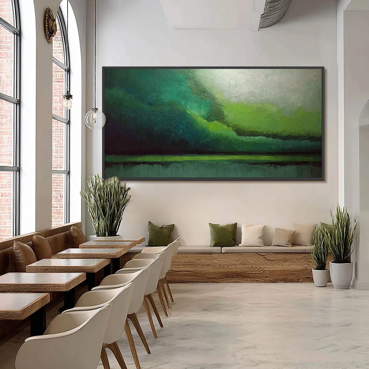 VERDANT CALM: Large Green Abstract Landscape Textured Oil Painting