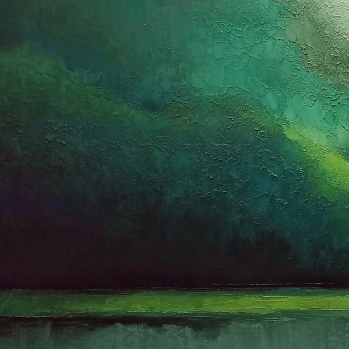 VERDANT CALM: Large Green Abstract Landscape Textured Oil Painting