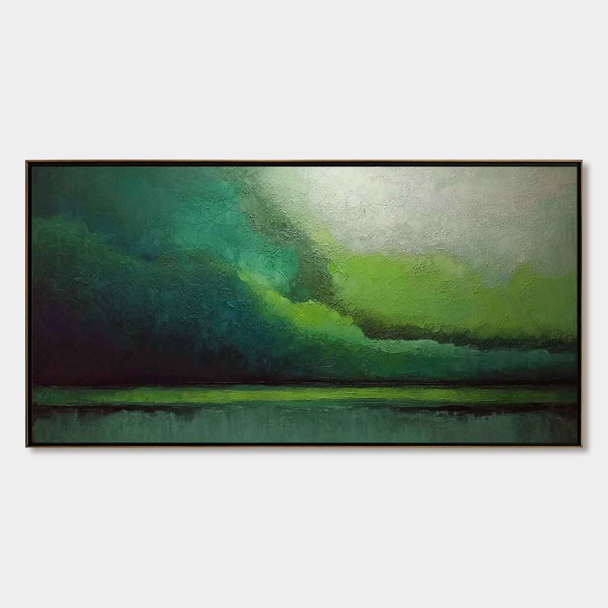 VERDANT CALM: Large Green Abstract Landscape Textured Oil Painting
