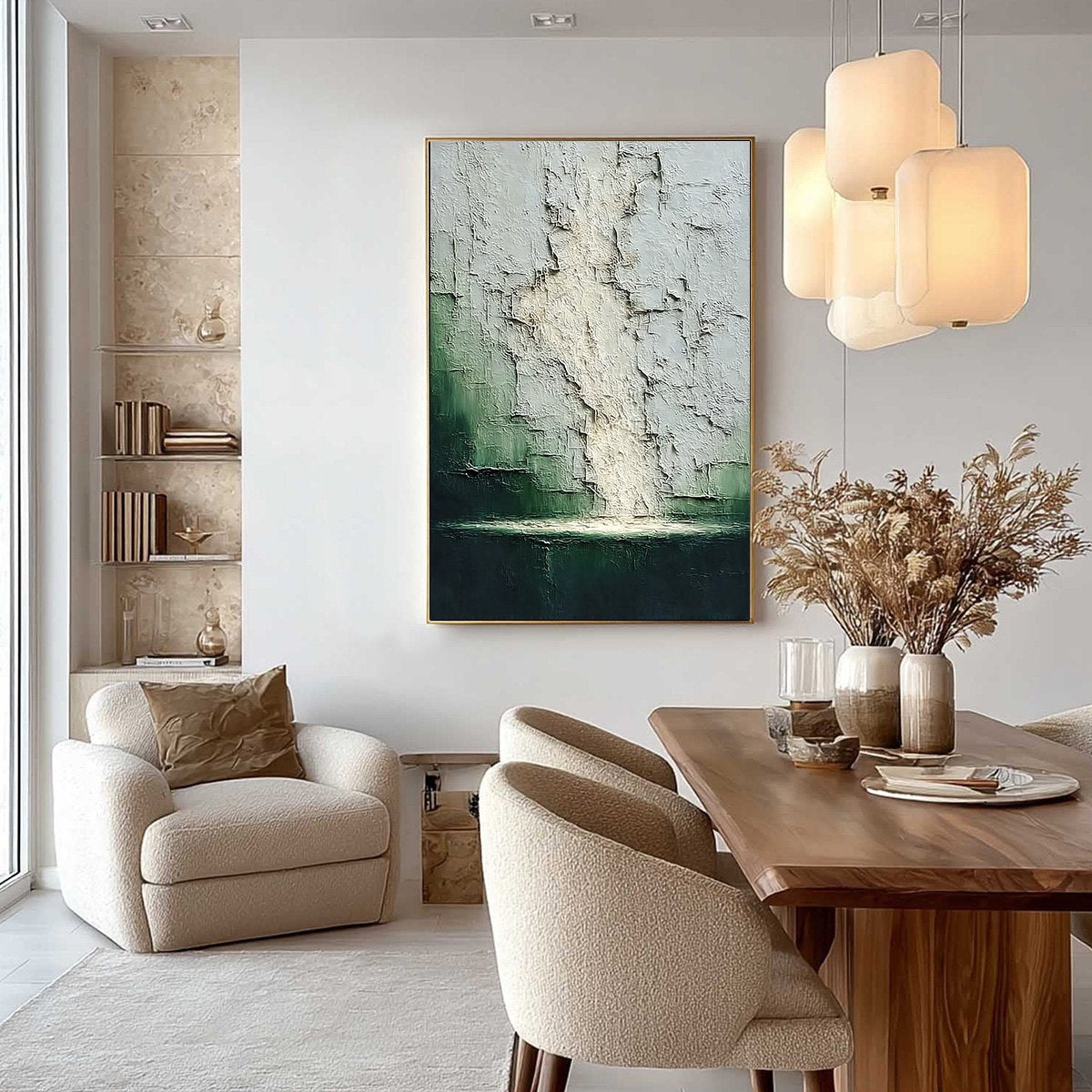 VERDANT CHASM: Textured Wabi Sabi Abstract Landscape Painting
