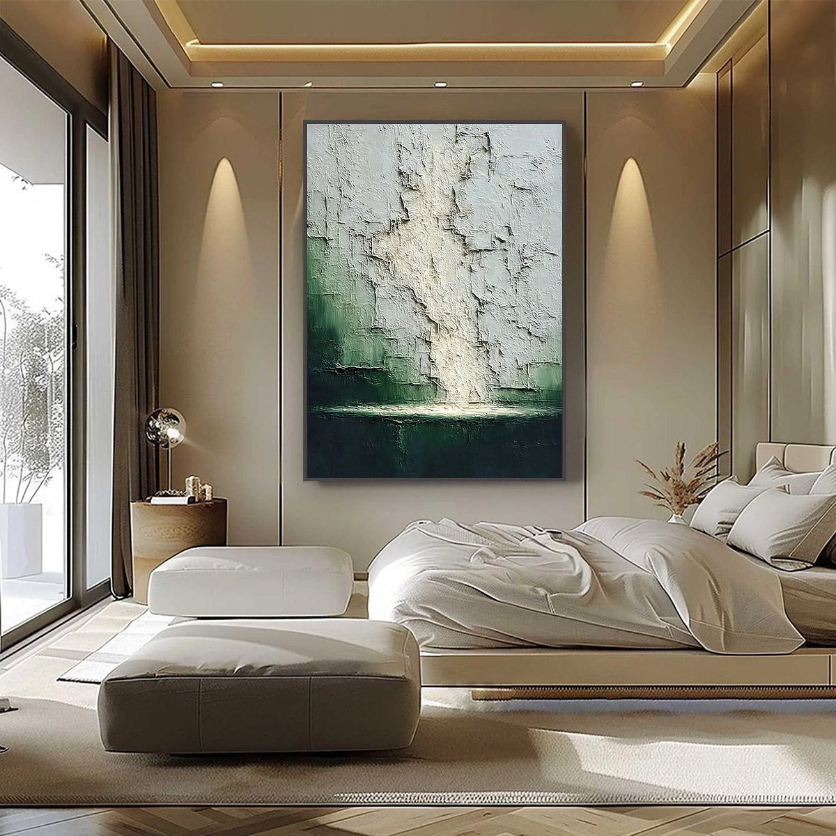 VERDANT CHASM: Textured Wabi Sabi Abstract Landscape Painting