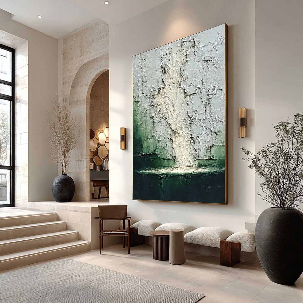 VERDANT CHASM: Textured Wabi Sabi Abstract Landscape Painting