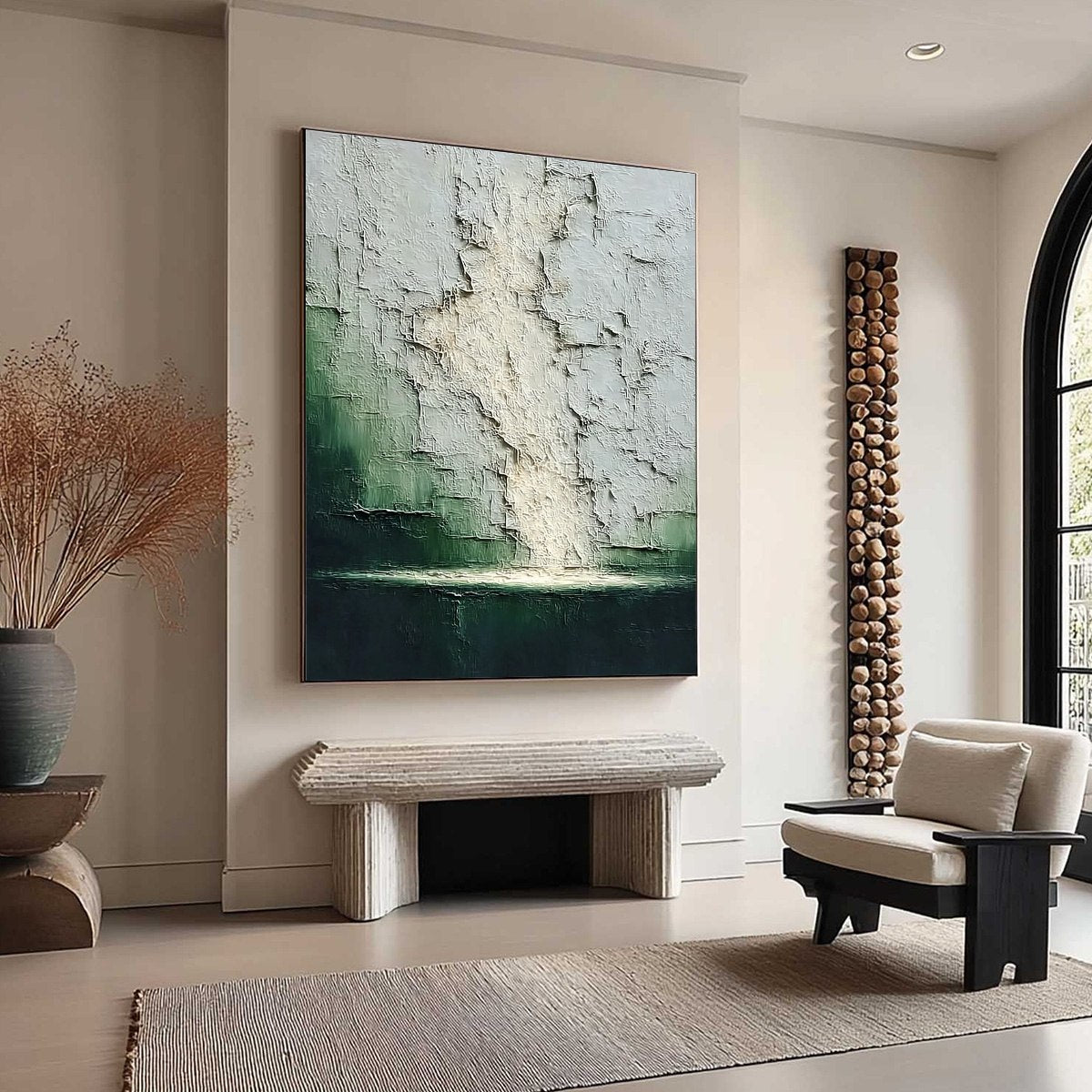 VERDANT CHASM: Textured Wabi Sabi Abstract Landscape Painting