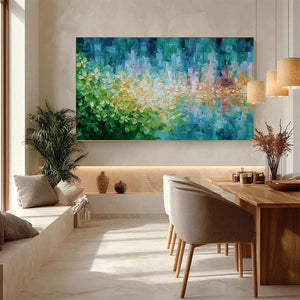 VERDANT ECHO: Textured Impasto Painting of a Lakeside Reflection