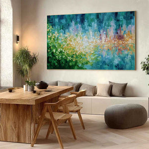 VERDANT ECHO: Textured Impasto Painting of a Lakeside Reflection