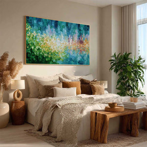 VERDANT ECHO: Textured Impasto Painting of a Lakeside Reflection