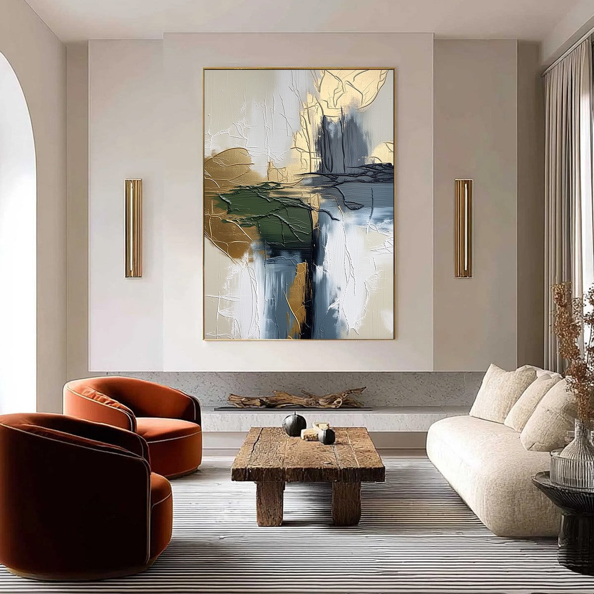 VERDANT ECHO: Textured Wabi Sabi Abstract Landscape Painting